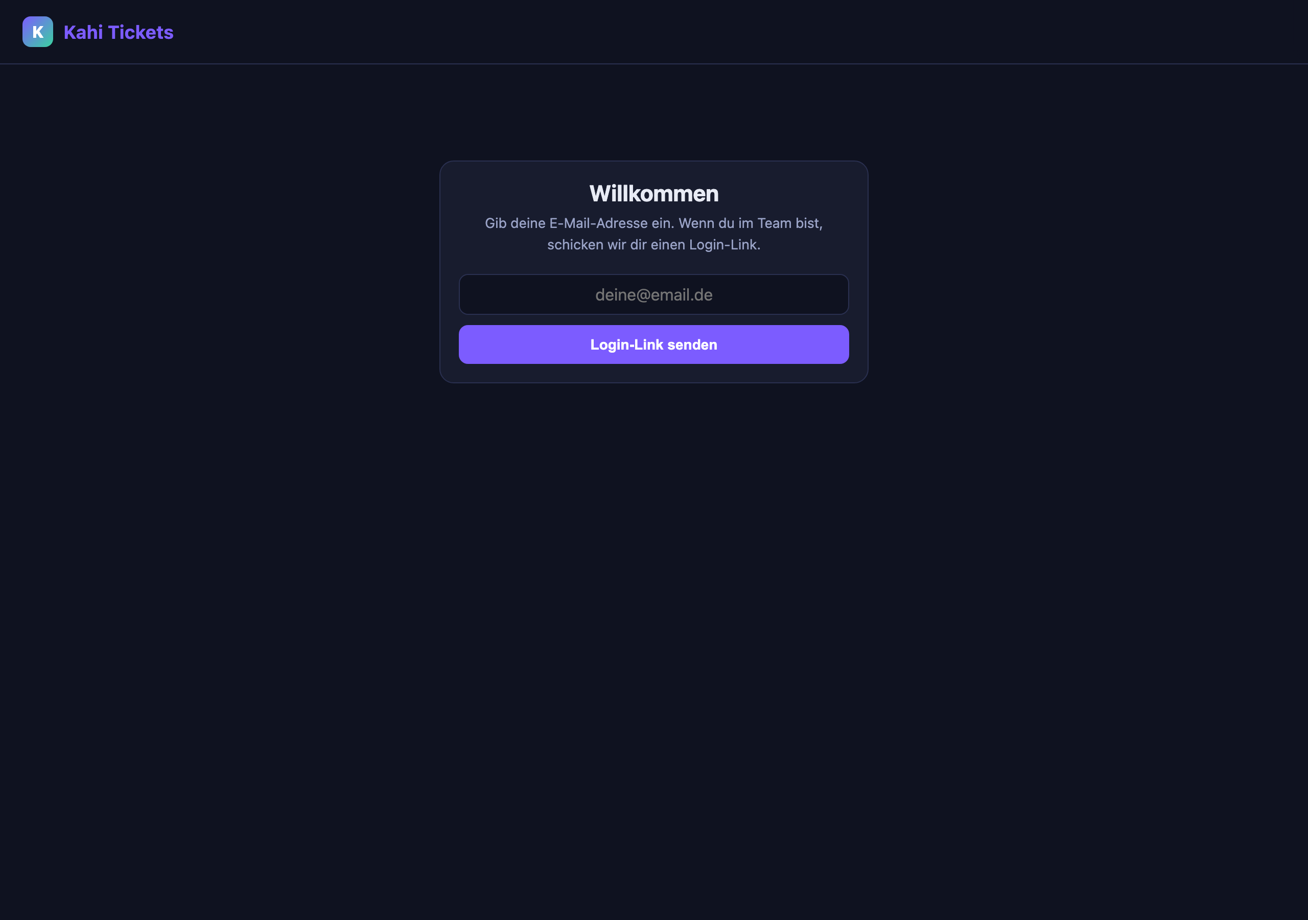 Login-Seite von Kahi Tickets